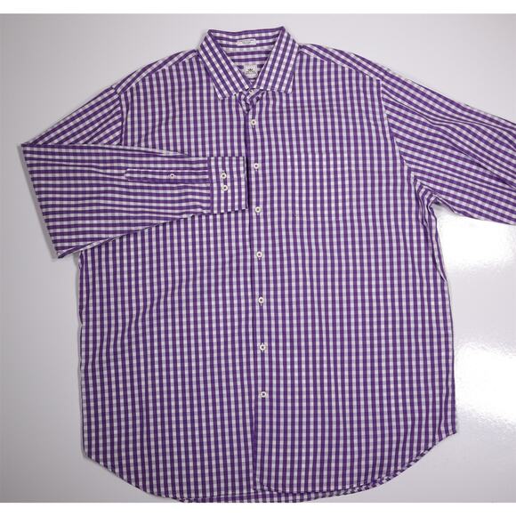 Peter Millar Purple White Gingham Check Seaside Finish Button Up Dress Shirt XXL - Picture 2 of 6